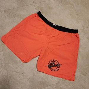 VTG Lightning Bolt Men XL USA Made Retro Orange Elastic Swim Trunks Board Shorts